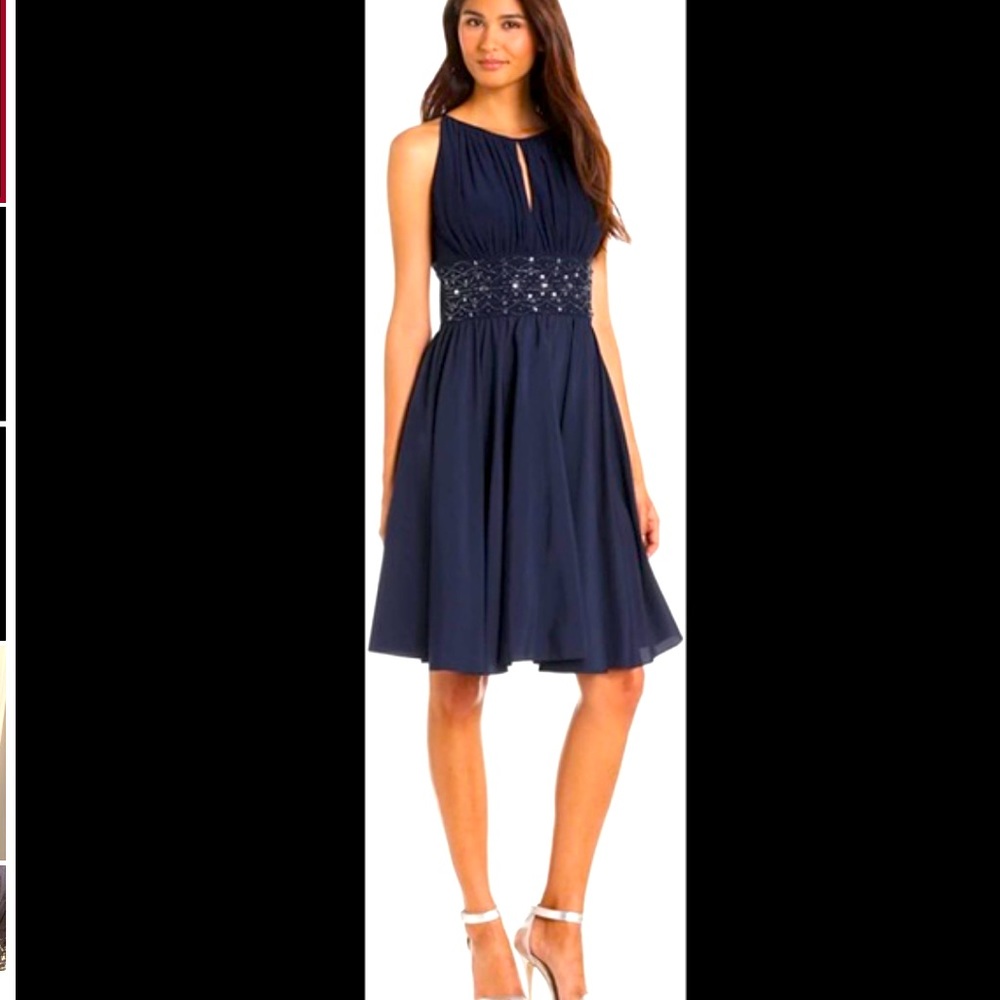 Jessica Howard Navy Halter Cocktail Dress with Beaded Waist